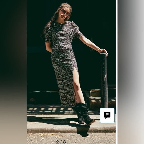 Free People Black and White Sheath Midi Dress with Slit - Picture 3 of 9